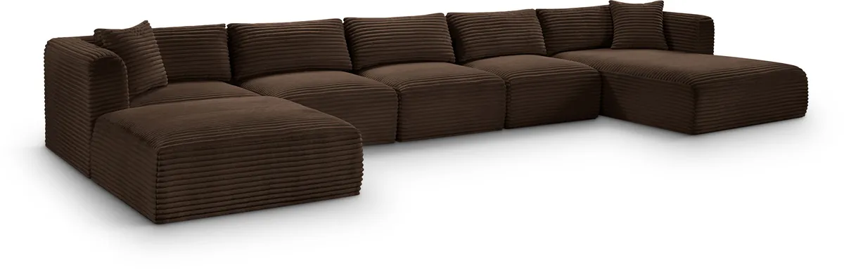 Shaggy - 6 Piece Modular Sectional With Chaise And Ottoman - Brown