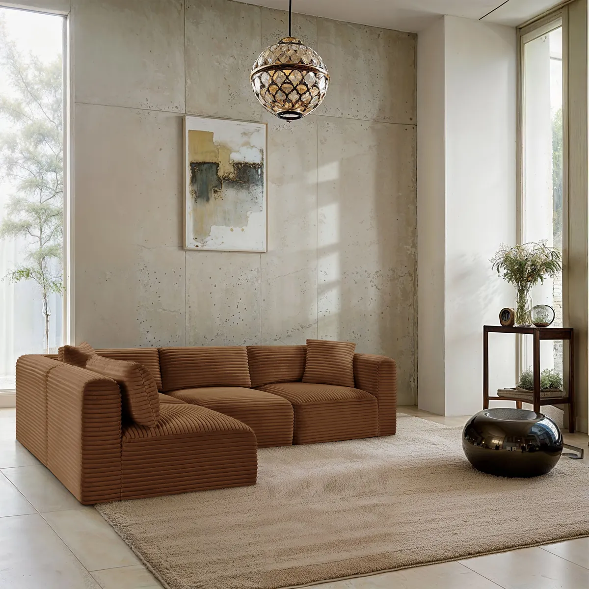 Shaggy - 4 Piece Modular Corner Sectional - Saddle - View 2