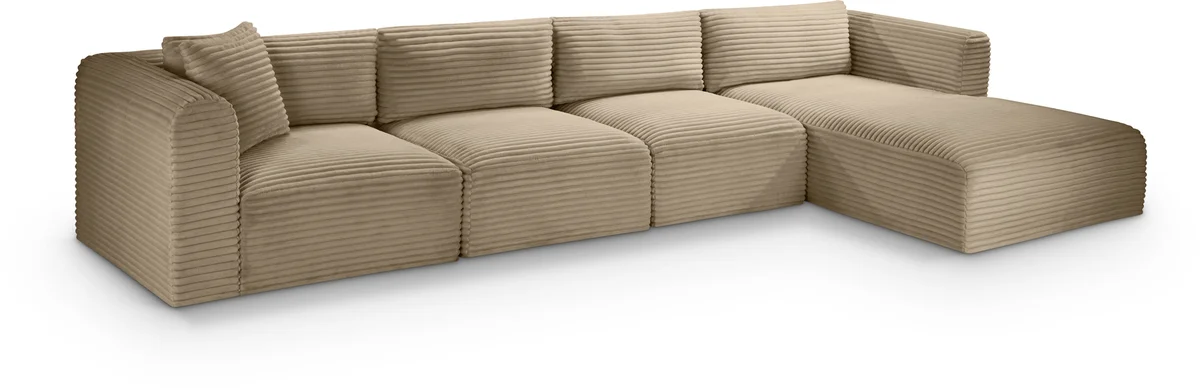 Shaggy - 4 Piece Modular Sectional With Chaise - Taupe
