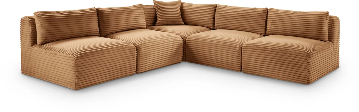 Shaggy - 5 Piece Modular Corner Armless Sectional - Saddle