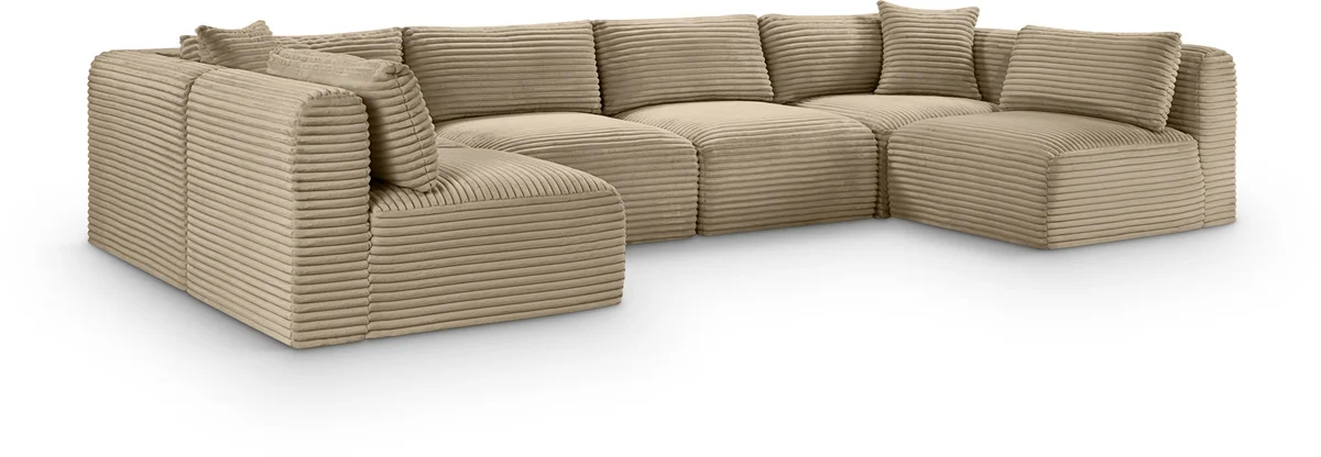 Shaggy - 6 Piece Modular U-Shaped Armless Sectional - Taupe