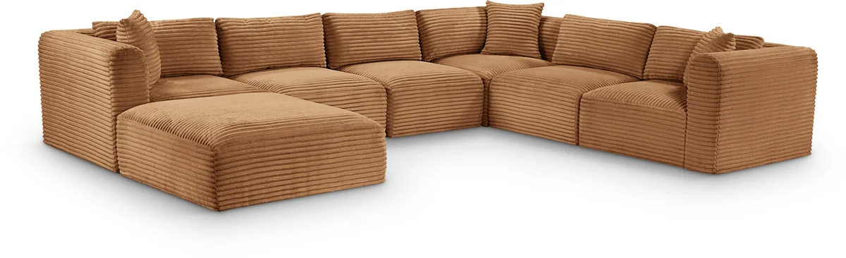 Shaggy - 7 Piece Modular U-Shaped Sectional With Ottoman - Saddle
