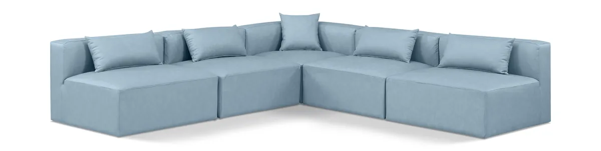 Cube - 5 Piece Modular Corner Armless Sectional - Light Blue