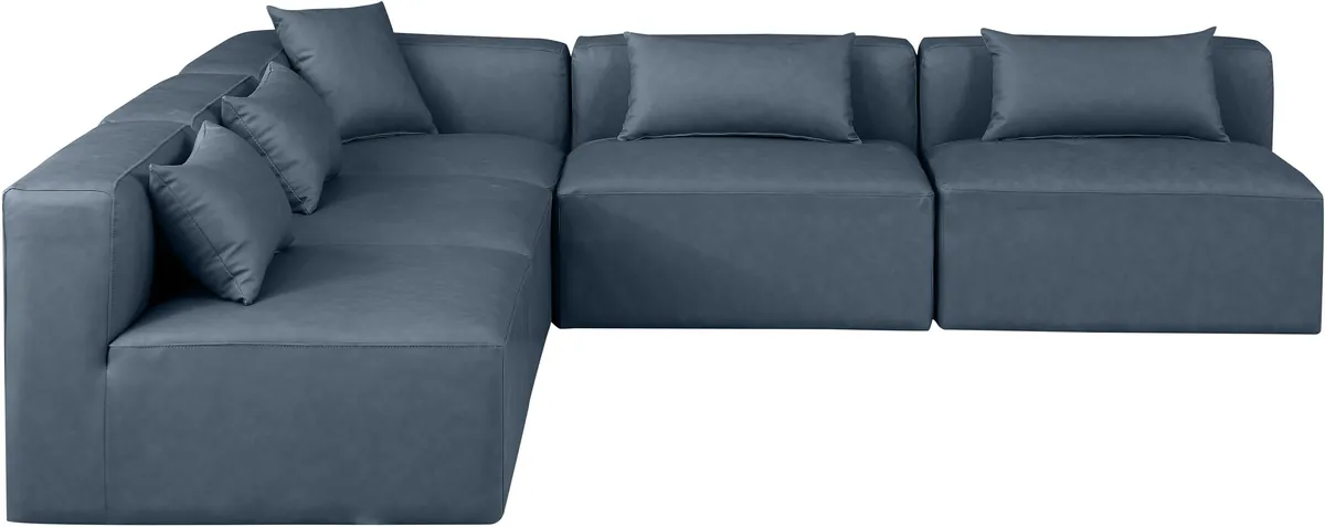 Cube - 5 Piece Modular Corner Armless Sectional - Navy Blue - View 2