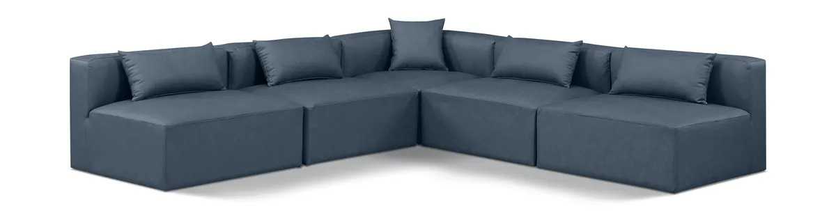 Cube - 5 Piece Modular Corner Armless Sectional - Navy Blue