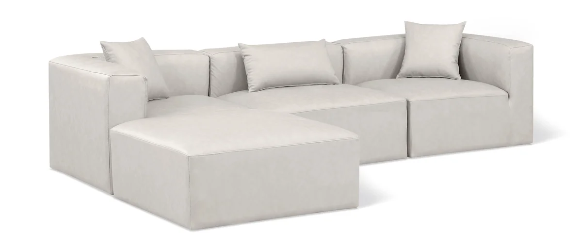 Cube - 4 Piece Modular Sectional With Chaise - Cream