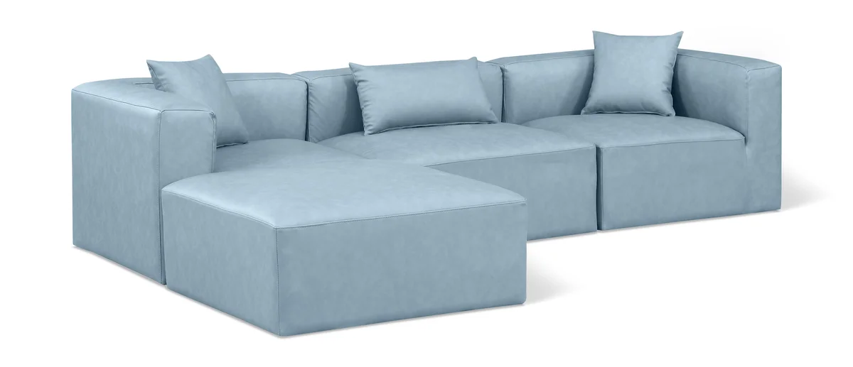 Cube - 4 Piece Modular Sectional With Chaise - Light Blue