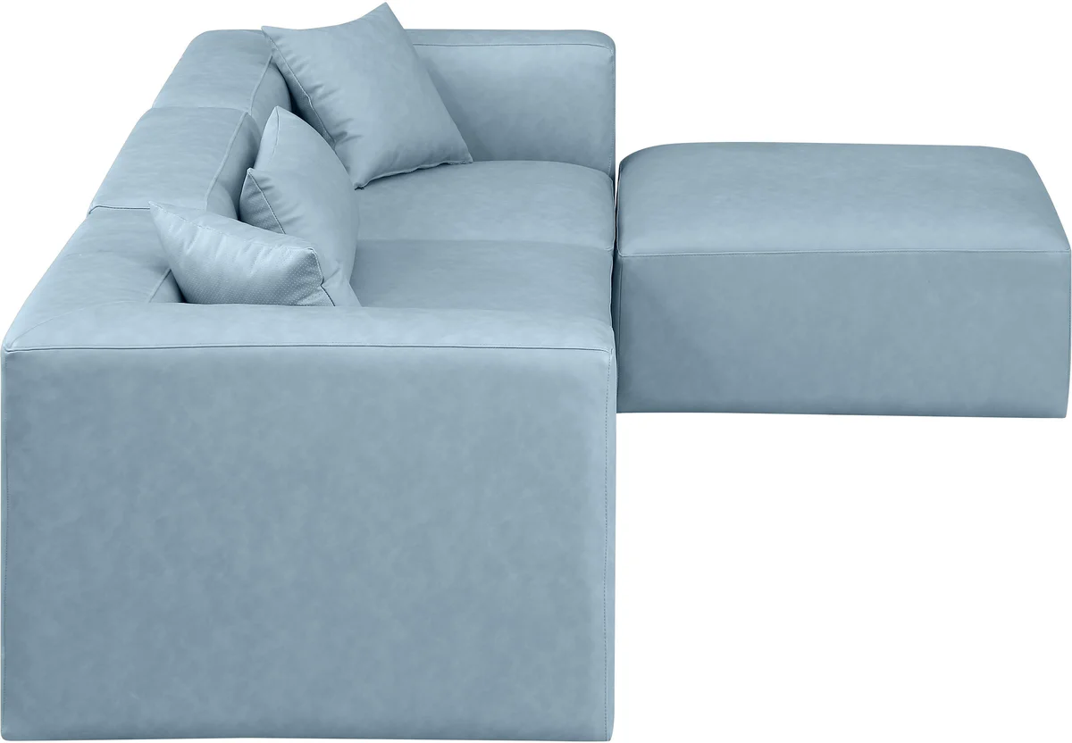 Cube - 4 Piece Modular Sectional With Chaise - Light Blue - View 2