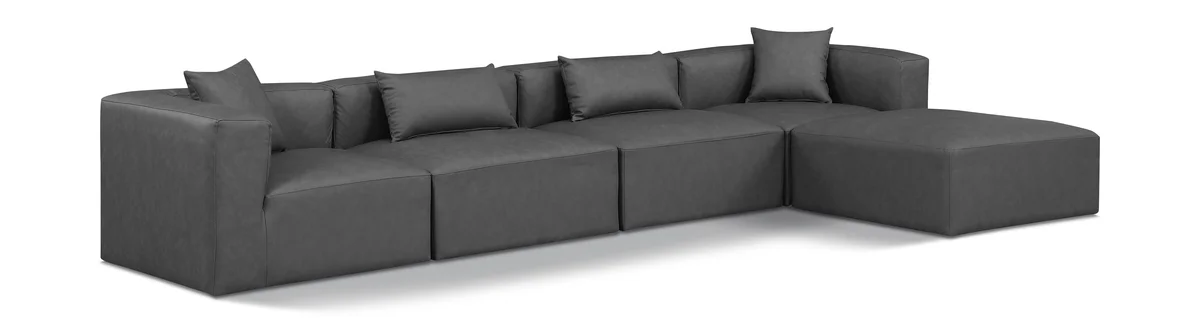Cube - 5 Piece Modular Sectional With Chaise - Charcoal Gray