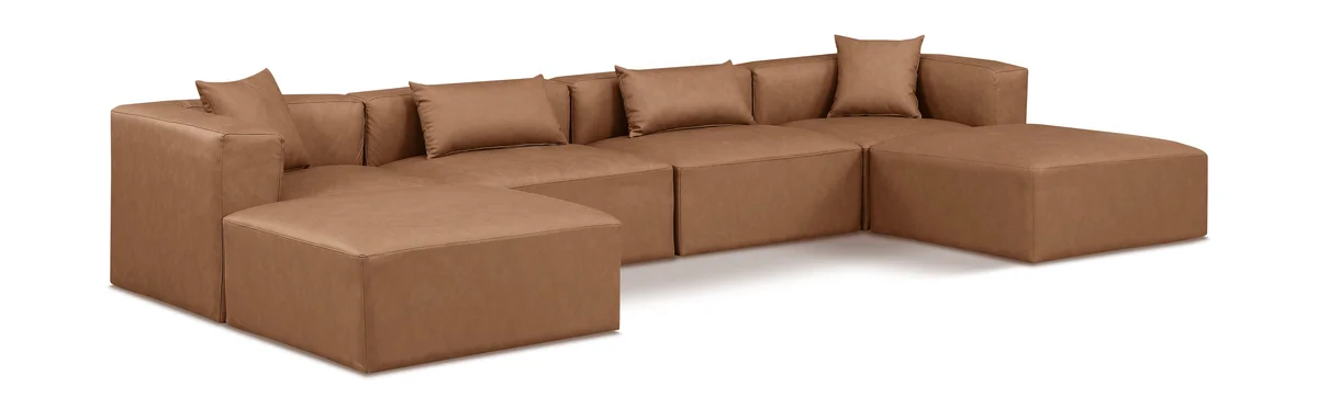Cube - 6 Piece Modular Double Chaise Sectional - Brown