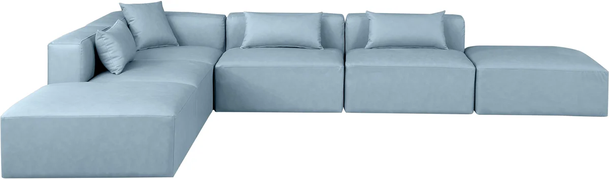 Cube - 6 Piece Modular Corner Armless Sectional - Light Blue - View 2