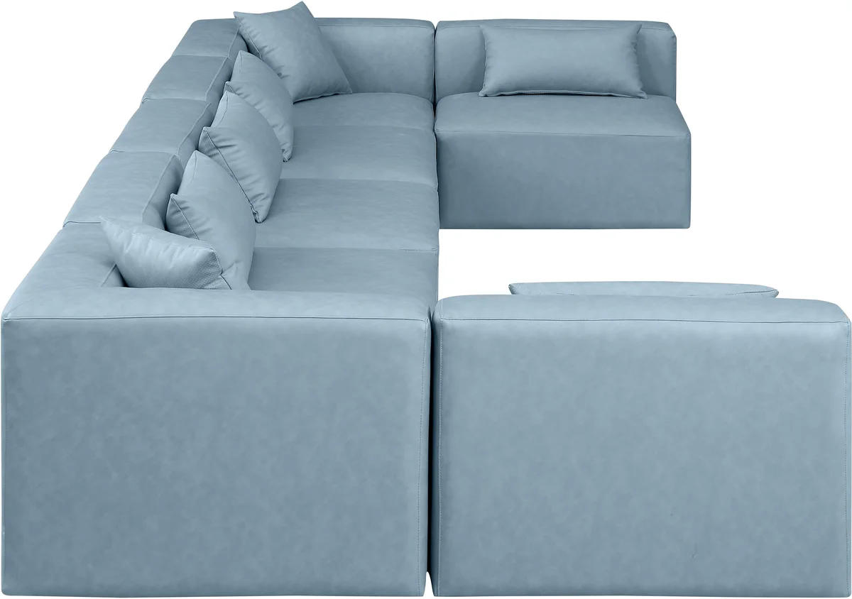 Cube - 7 Piece Modular U-Shaped Sectional - Light Blue - View 2