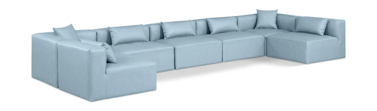 Cube - 7 Piece Modular U-Shaped Sectional - Light Blue