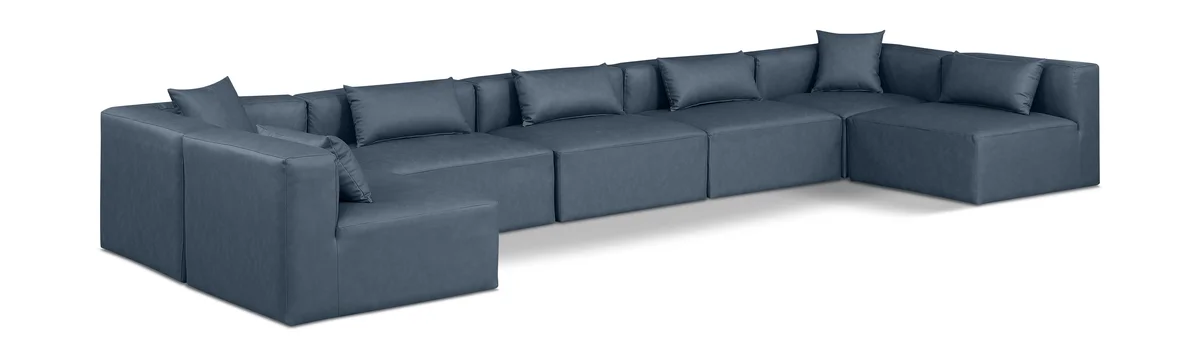 Cube - 7 Piece Modular U-Shaped Sectional - Navy Blue
