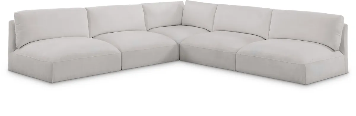 Ease - 5 Piece Modular Corner Armles Sectional - Cream