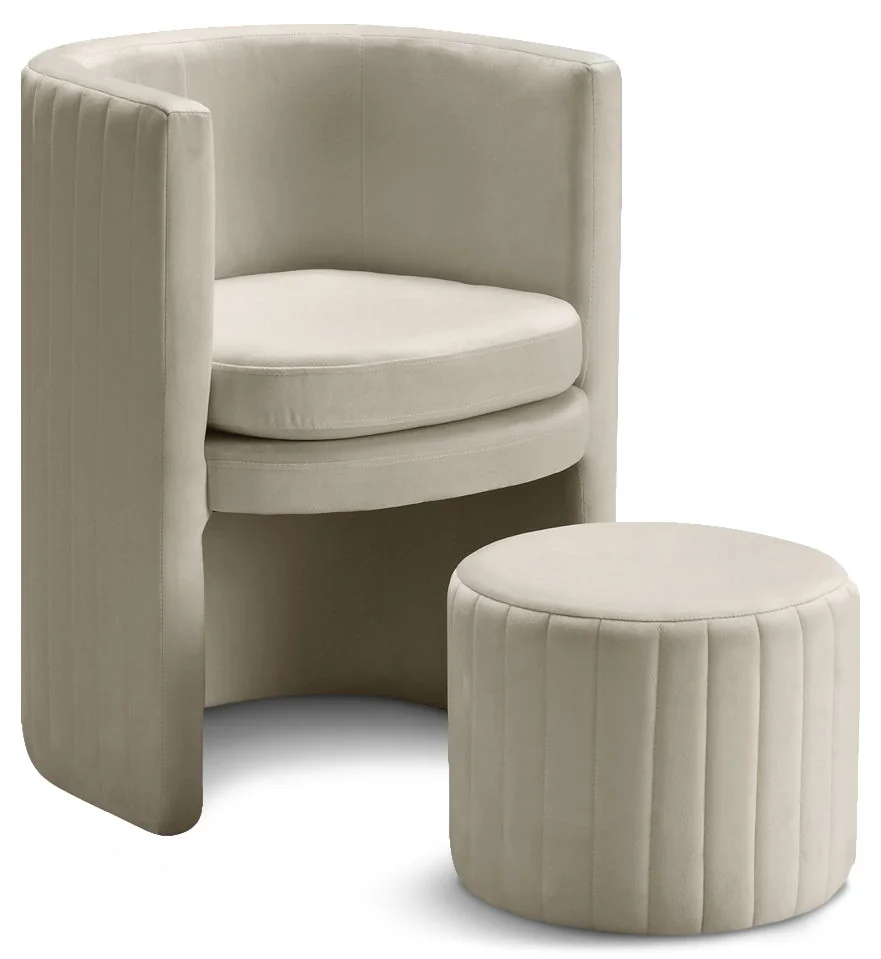 Selena - Accent Chair and Ottoman Set - Cream