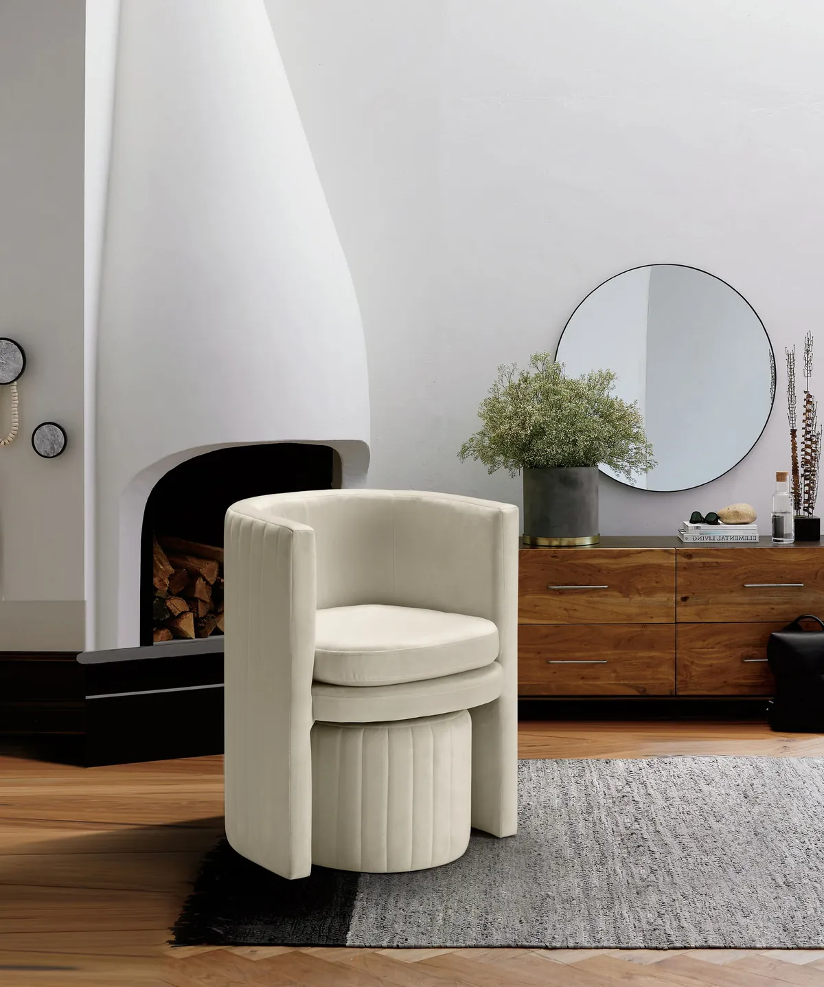 Selena - Accent Chair and Ottoman Set - Cream