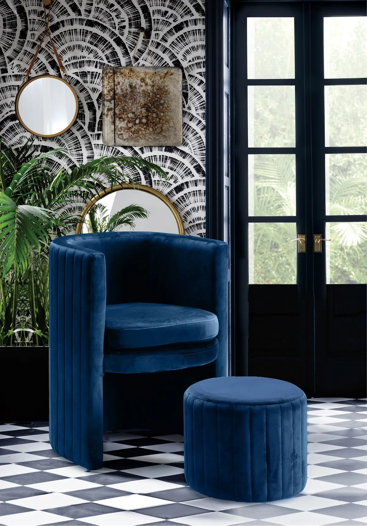 Selena - Accent Chair and Ottoman Set - Navy - View 2