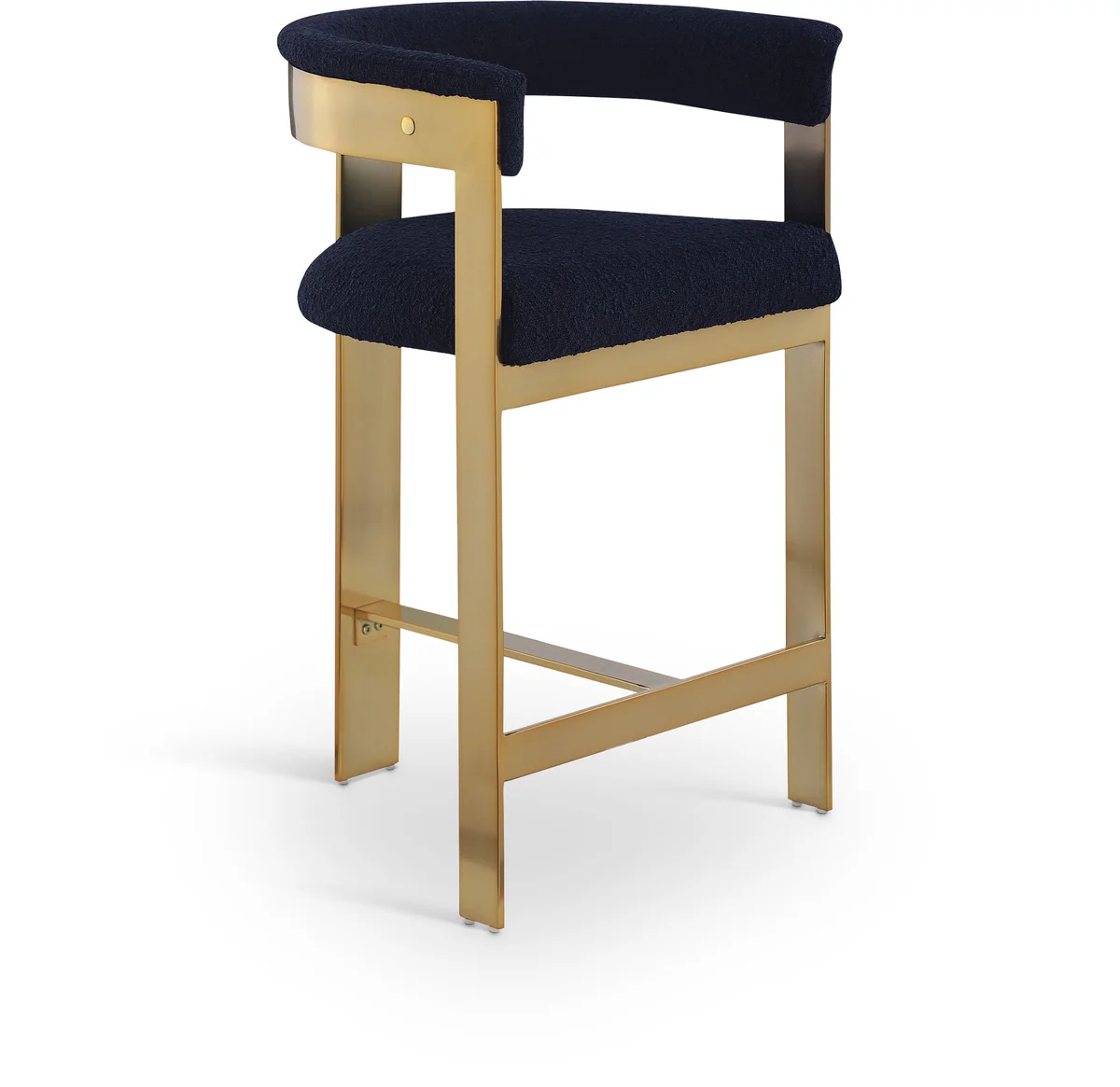 Romeo - Boucle Counter Stool With Gold Base (Set of 2) - Navy