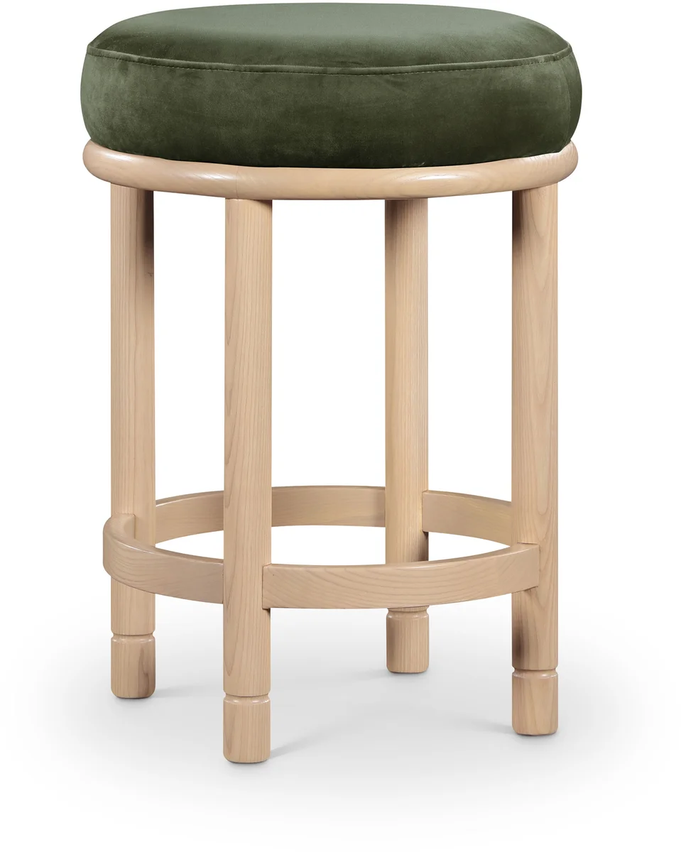 Monette - Counter Stool With Natural Base - Green