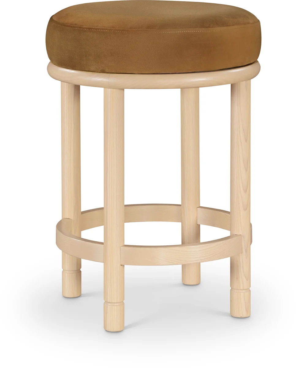 Monette - Counter Stool With Natural Base - Saddle