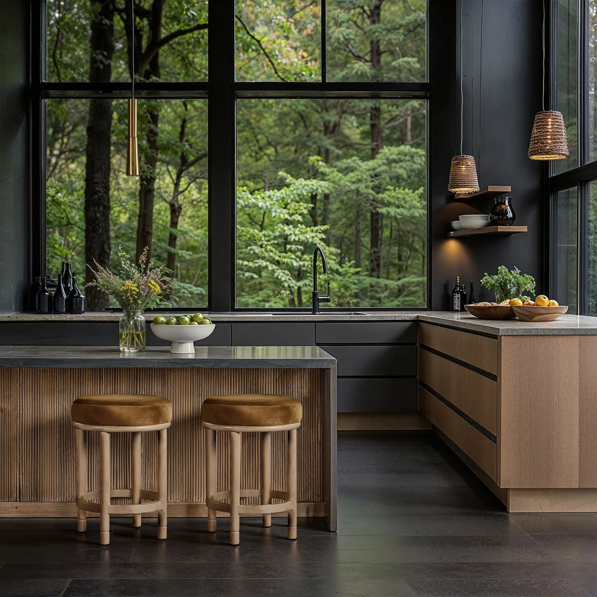 Monette - Counter Stool With Natural Base - Saddle - View 2