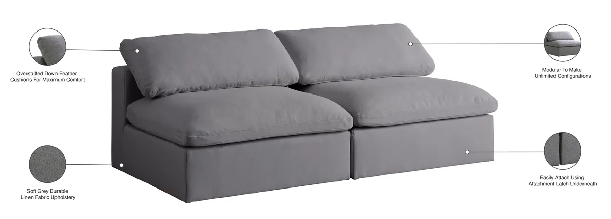 Serene - 2 Seat Modular Armless Sofa - Gray