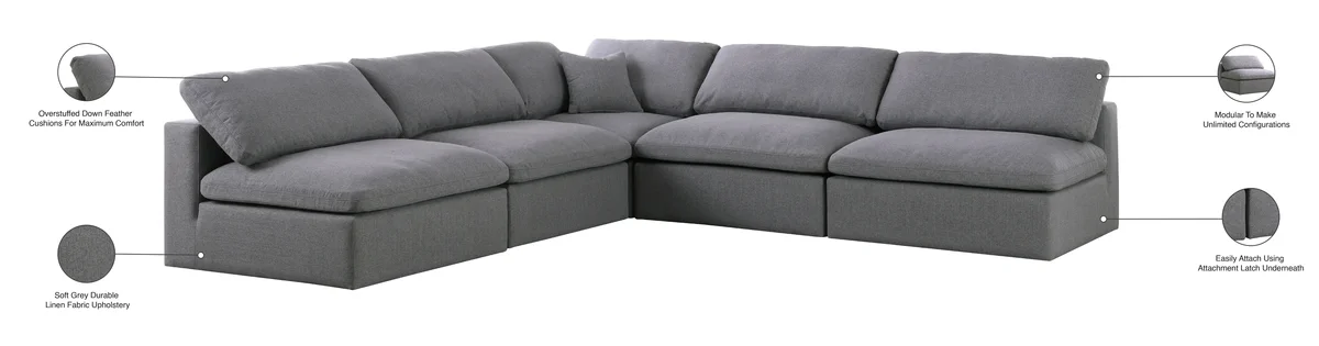 Serene - 5 Piece Modular Corner Armless Sectional - Gray