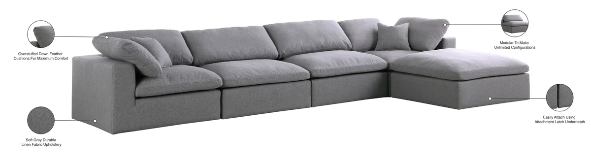 Serene - 5 Piece Modular Sectional With Chaise - Gray