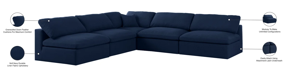 Serene - 5 Piece Modular Corner Armless Sectional - Navy