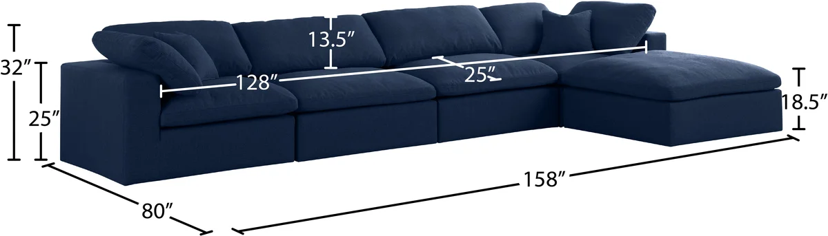 Serene - 5 Piece Modular Sectional With Chaise - Navy
