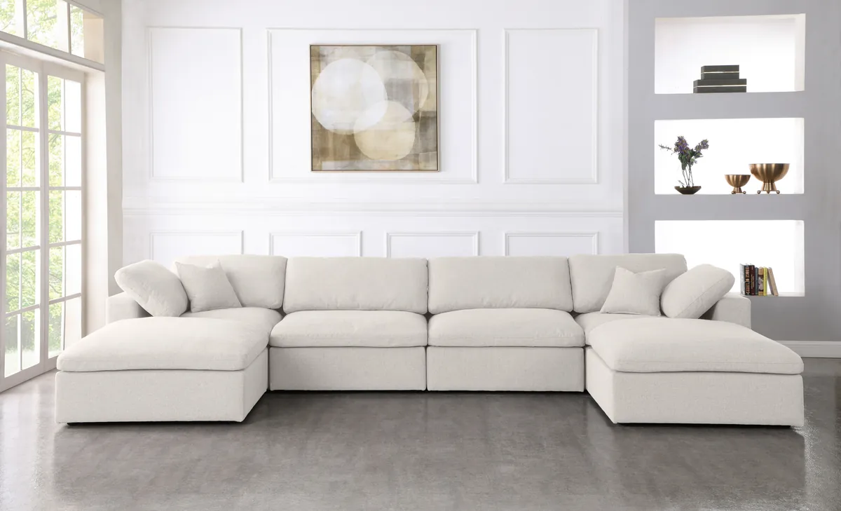 Serene - 6 Piece Modular Double Chaise Sectional - Cream