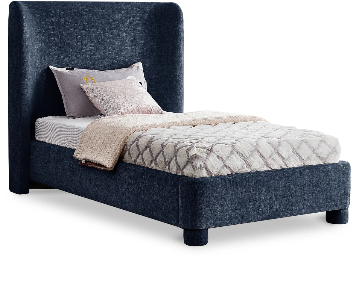 Penny - Chenille Fabric Twin Bed - Navy