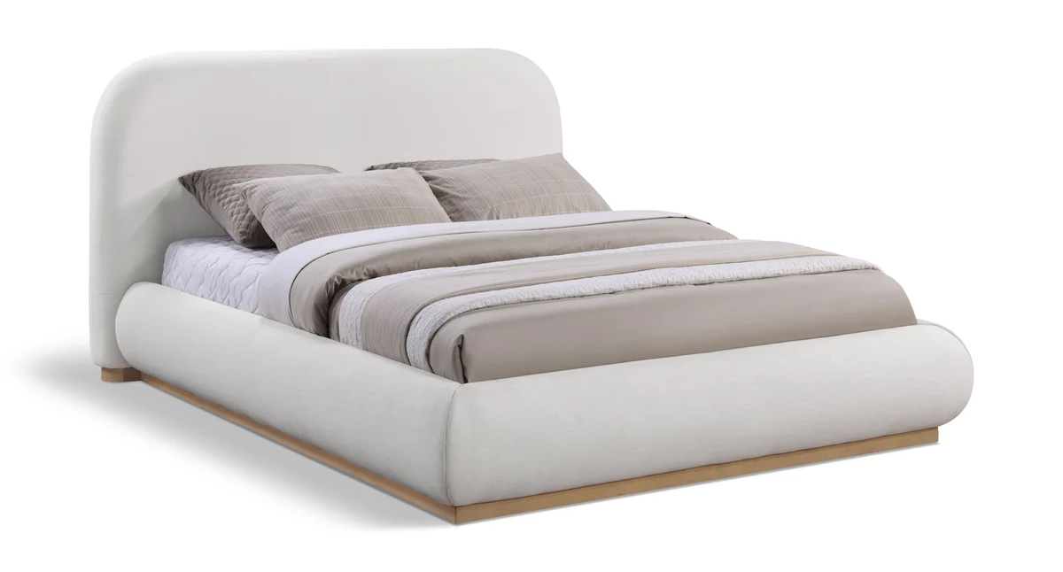 Vaughn - Linen Full Bed With Natural Base - Cream