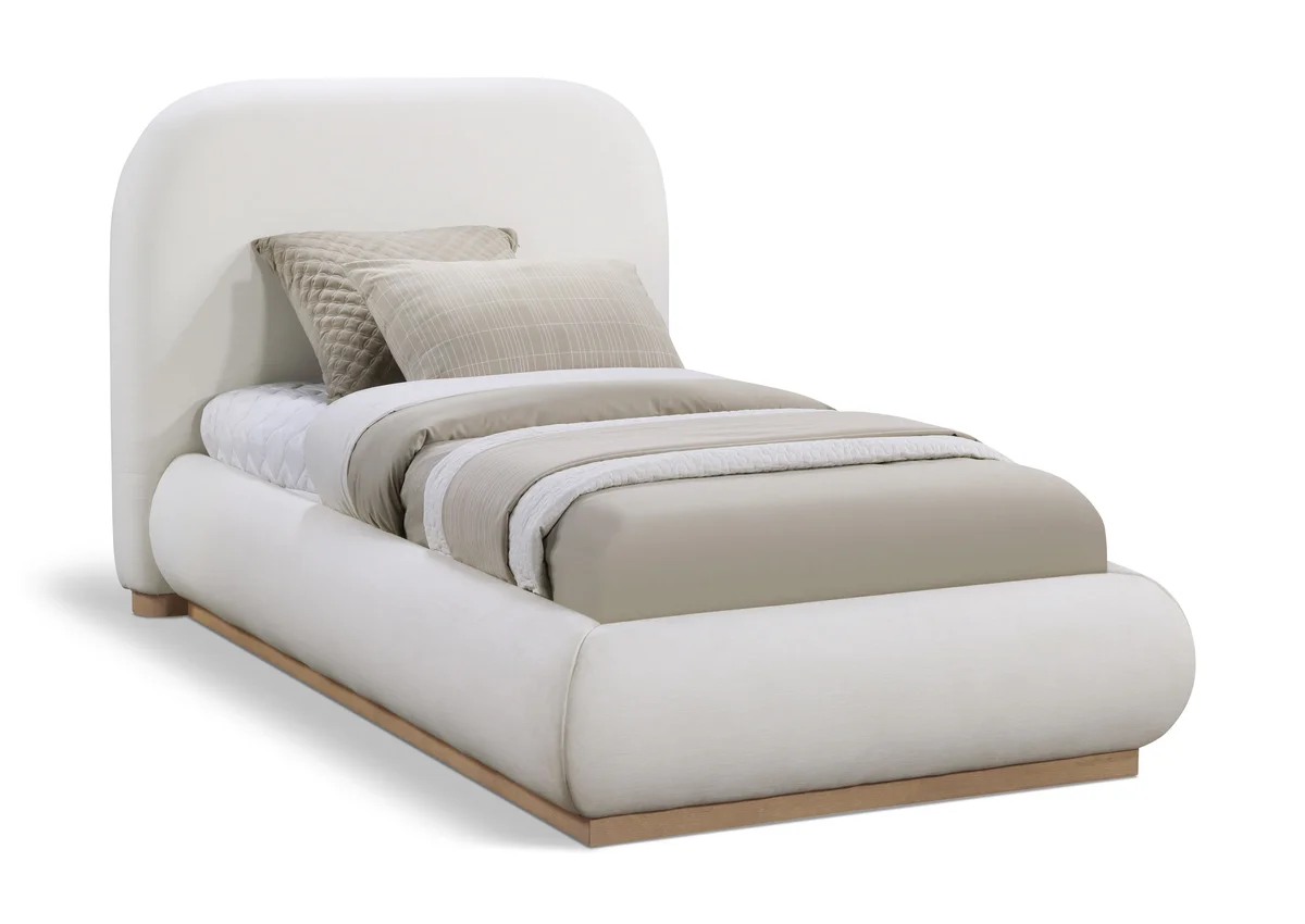 Vaughn - Linen Twin Bed With Natural Base - Cream