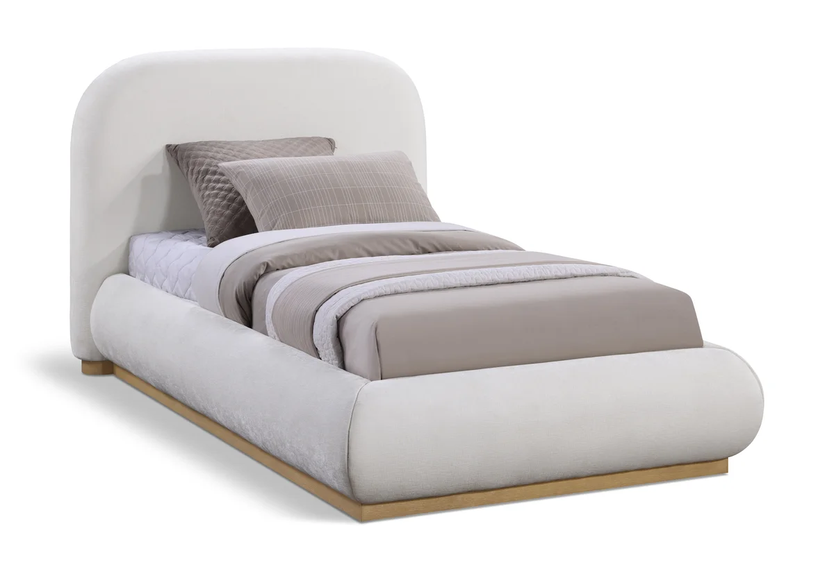 Vaughn - Chenille Twin Bed With Natural Base - Cream