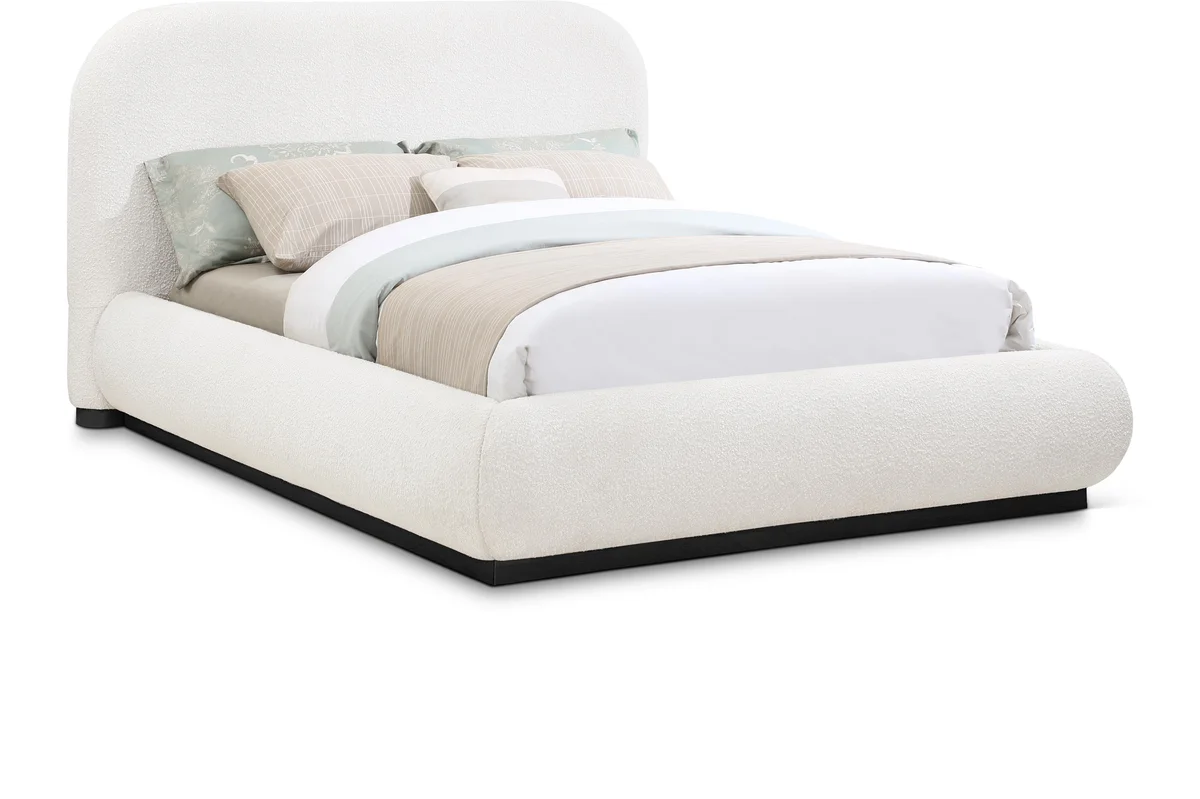 Vaughn - Boucle Full Bed With Black Base - White