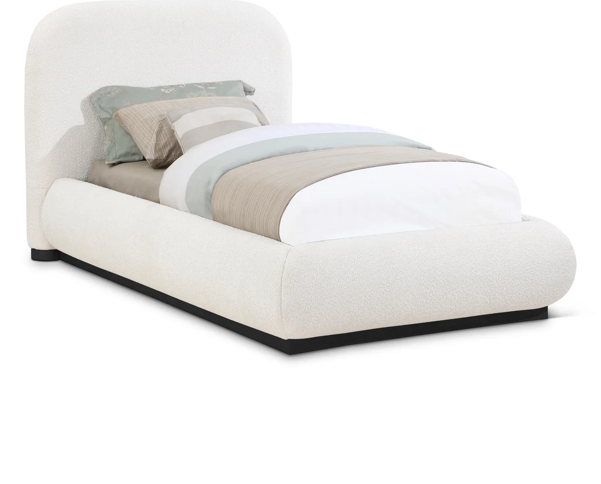 Vaughn - Boucle Twin Bed With Black Base - Cream