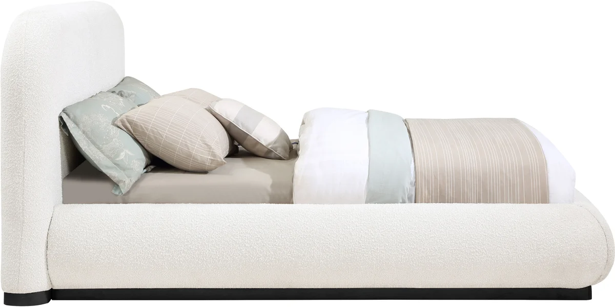 Vaughn - Boucle Queen Bed With Black Base - White - View 2