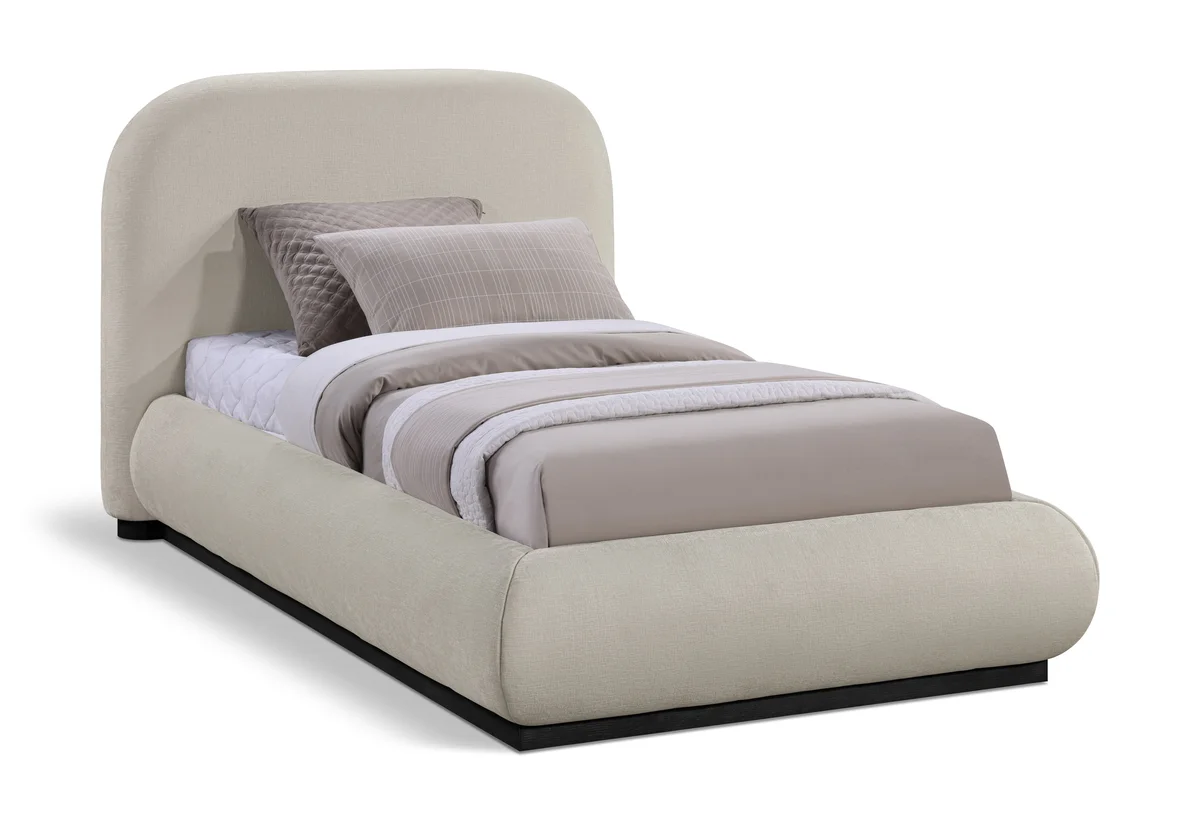 Vaughn - Chenille Twin Bed With Black Base - Beige