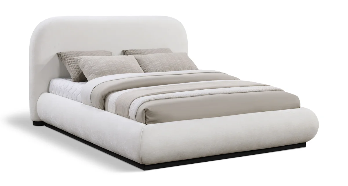 Vaughn - Chenille Queen Bed With Black Base - Cream