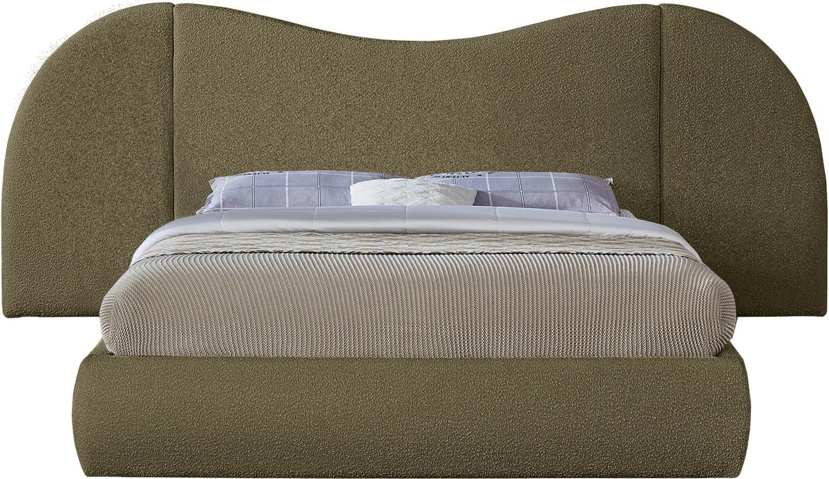 Everest - Boucle Fabric Queen Bed - Olive Green - View 2