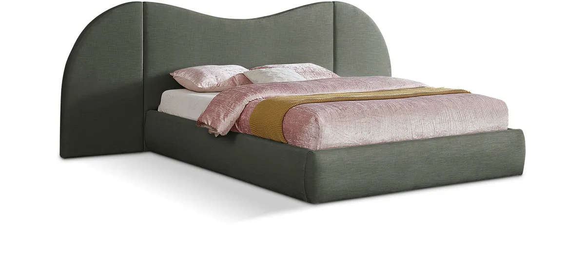 Everest - Linen Fabric Queen Bed - Olive Green