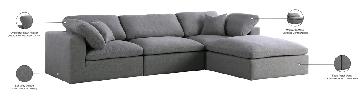 Serene - 4 Piece Modular Sectional With Chaise - Gray