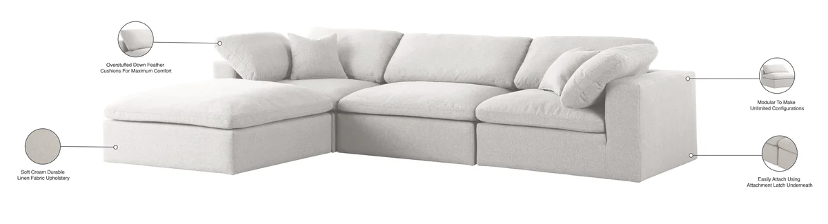 Serene - 4 Piece Modular Sectional With Chaise - Cream