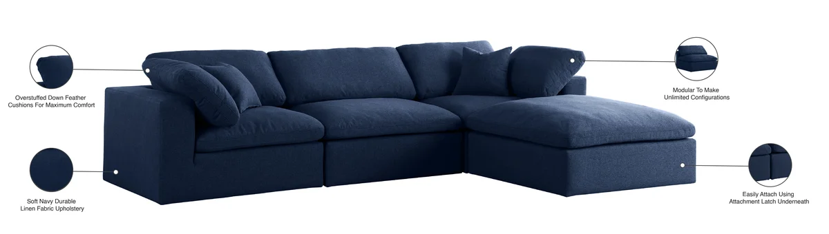 Serene - 4 Piece Modular Sectional With Chaise - Navy