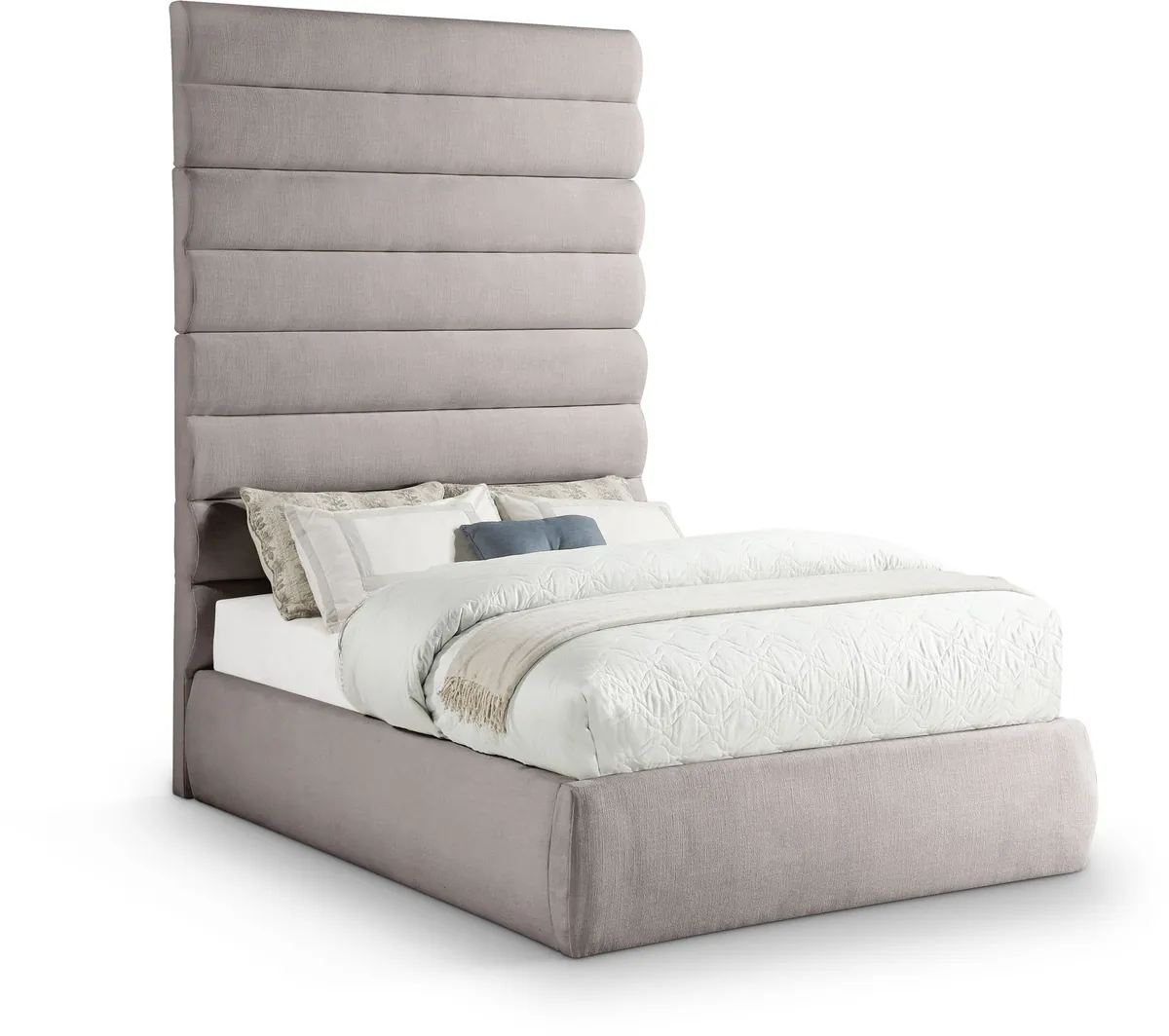 Adam - Linen Fabric Full Bed With 89" Headboard - Taupe