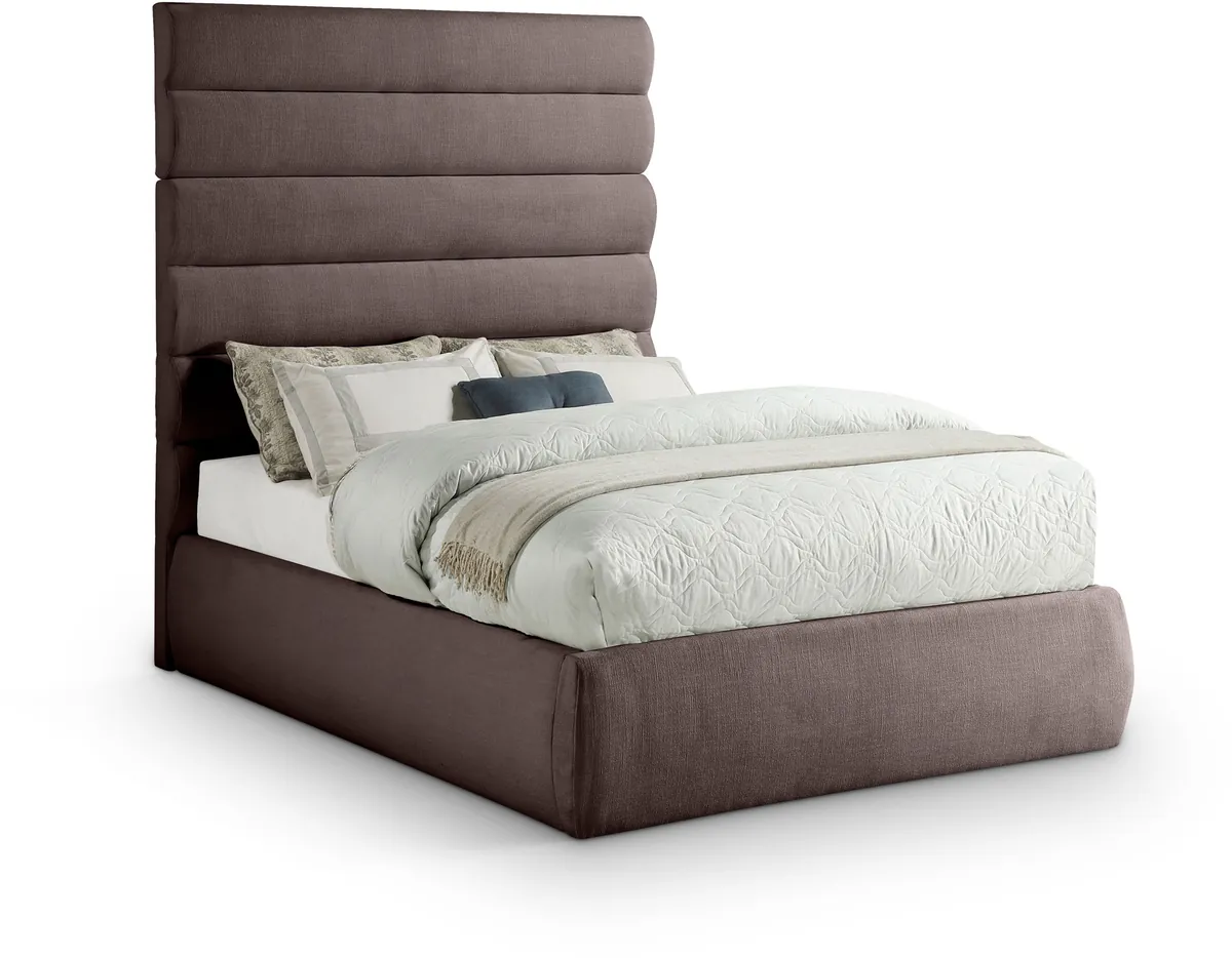 Adam - Linen Fabric Full Bed With 70.5" Headboard - Brown