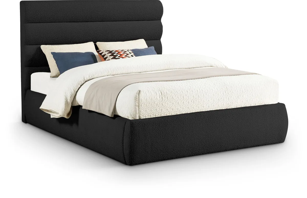Adam - Boucle Fabric Queen Bed With 52" Headboard - Black