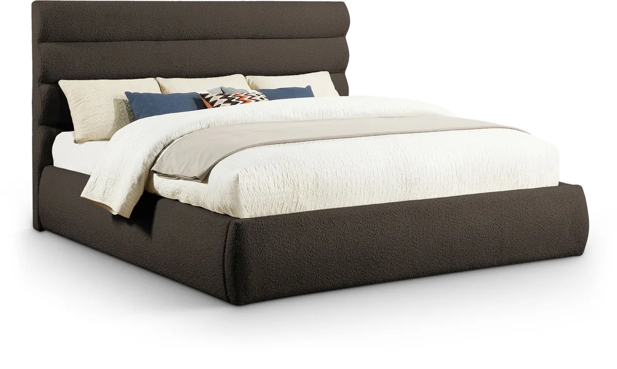 Adam - Boucle Fabric King Bed With 52" Headboard - Dark Brown